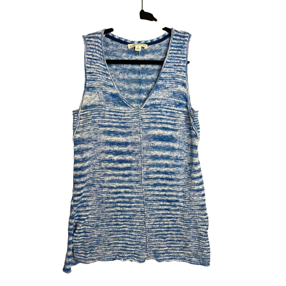 White + Warren Knit Tank Top Size XS Blue White Space Dye Tunic Longline